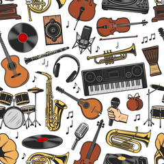 Sticker - Musical instruments and equipment seamless pattern