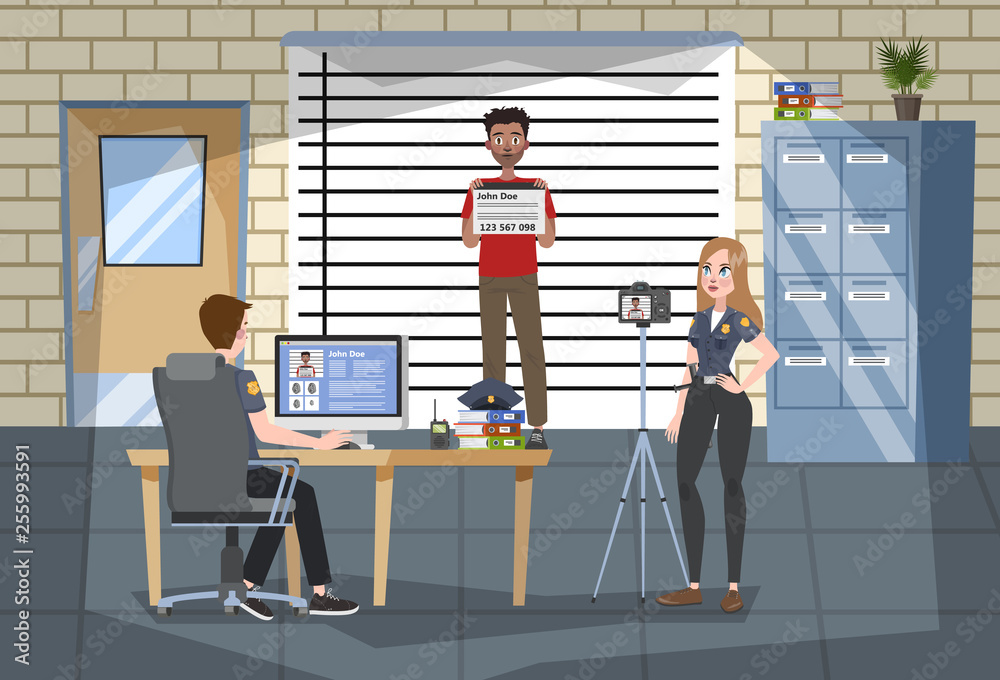 Police station office interior. Police officer in uniform Stock Vector ...