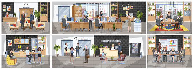 Canvas Print - Office building interior. People sitting at the desk