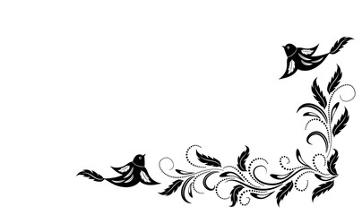 Poster - Vintage corner floral ornament with dove birds for greeting card