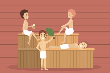 Wall Mural - Man in sauna. Wooden bathhouse. Spa and relax