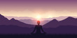 © krissikunterbunt - peaceful meditation with mountain view purple landscape and sunshine vector illustration EPS10
