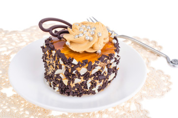 Canvas Print - Caramel cake with butter cream and chocolate drops