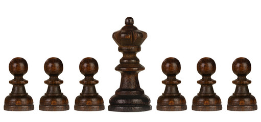 Wooden pawns team with the queen