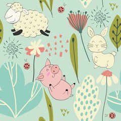 Naklejka owca sztuka zwierzę lato kwiat