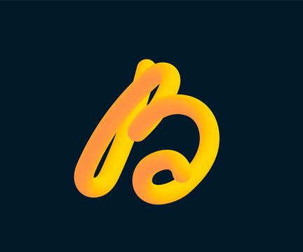 3D Vector tube of the letter B. Calligraphy vector illustration.
