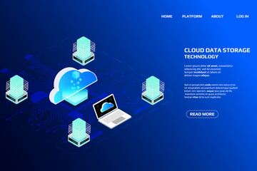 Leinwandbilder - Cloud Storage Big Data Isometric Transfer Processing Center Concept. Abstract Futuristic Element Digital Information Design Technology Illustration.