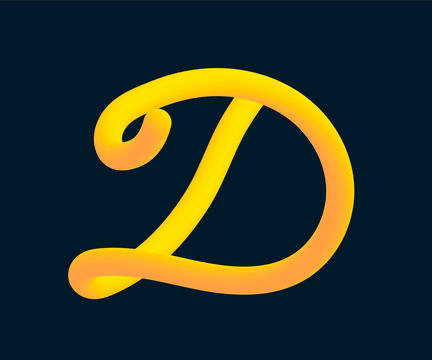 3D Vector tube of the letter D. Calligraphy vector illustration.