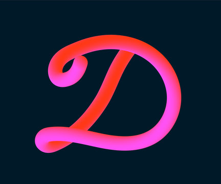 3D Vector tube of the letter D. Calligraphy vector illustration.