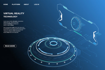 Poster - UI Futuristic Isometric 3D Technology Big Data Communication Transfer Concept. Scifi Display Gadget Virtual Reality Monitoring System Element For Web, Game, App Illustration
