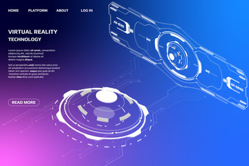 Aufkleber - UI FutuUI Futuristic Isometric 3D ristic Isometric 3D Technology Big Data Communication Transfer Concept. Scifi Display Gadget Virtual Reality Monitoring System Element For Web, Game, App Illustration