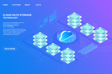 Leinwandbilder - Cloud Storage Big Data Isometric Transfer Processing Center Concept. Abstract HUD UI Futuristic Screen Element Digital Information Design Technology Illustration.