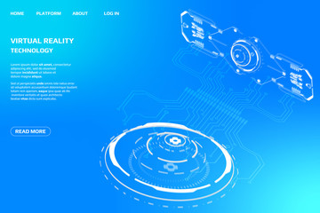 Poster - UI Futuristic Isometric 3D Technology Big Data Communication Transfer Concept. Scifi Display Gadget Virtual Reality Monitoring System Element For Web, Game, App Illustration