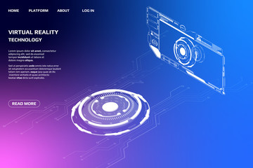 Aufkleber - UI Futuristic Isometric 3D Technology Big Data Communication Transfer Concept. Scifi Display Gadget Virtual Reality Monitoring System Element For Web, Game, App Illustration