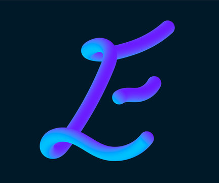 3D Vector tube of the letter E. Calligraphy vector illustration.