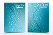 © pro500 - Scientific brochure design template. Vector flyer layout, Molecular structure with connected lines and dots. Scientific pattern atom DNA with elements for magazine, leaflet, cover, poster design