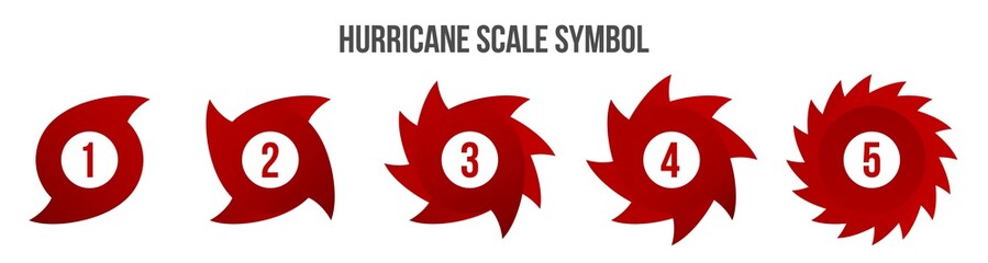 Creative vector illustration of hurricane scale indication icon symbol set isolated on transparent background. Art design vortex, typhoon, tornado funnel, wind storm. Abstract concept graphic element