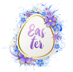 Poster - Decorative Easter egg and blue flowers