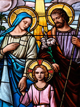Holy Family, Stained Glass Window In The Parish Church Of The Visitation Of The Virgin Mary In Zagreb, Croatia 
