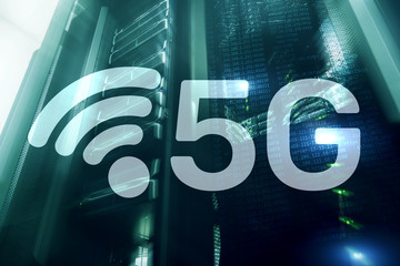 Wall Mural - 5g network, 5g internet connection concept in digital background. smart communication network concep