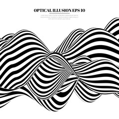 Optical illusion lines background. Abstract 3d black and white illusions. Conceptual design of optical illusion vector. EPS 10 Vector illustration