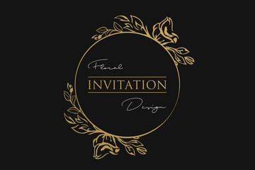 Floral luxury invitation golden frame. Luxury Floral design element. Floral logo or icon.