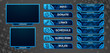© fallenknight - Set of blue gaming panels and overlays for cybersport streamers. Alerts and buttons. Twitch facecam, 16:9 and 4:3 screen resolution. Eps10 vector