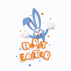 Wall Mural - Cute blue Easter Bunny with orange text -Happy Easter- isolated on a light background