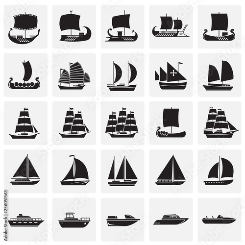 Cuadros en Lienzo Ship icons set on squares background for graphic and web design
