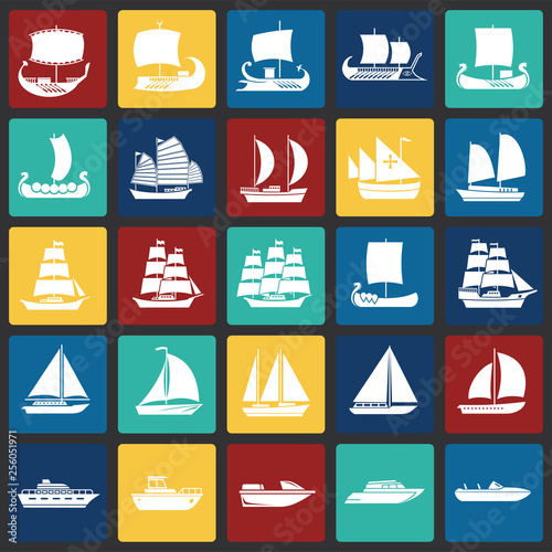 Cuadros en Lienzo Ship icons set on color squares background for graphic and web design