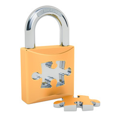 Poster - Padlock and puzzle. Security and Safety concept, 3D rendering