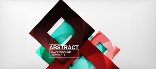 Abstract geometric background. Glossy square shapes composition on grey, minimalistic style template with copyspace