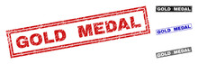 Grunge GOLD MEDAL Rectangle Stamp Seals Isolated On A White Background. Rectangular Seals With Grunge Texture In Red, Blue, Black And Gray Colors.