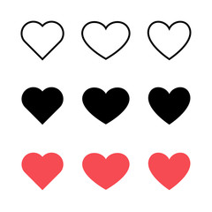 Wall Mural - like and heart icon. live stream video, chat, likes. social nets like red heart web buttons isolated