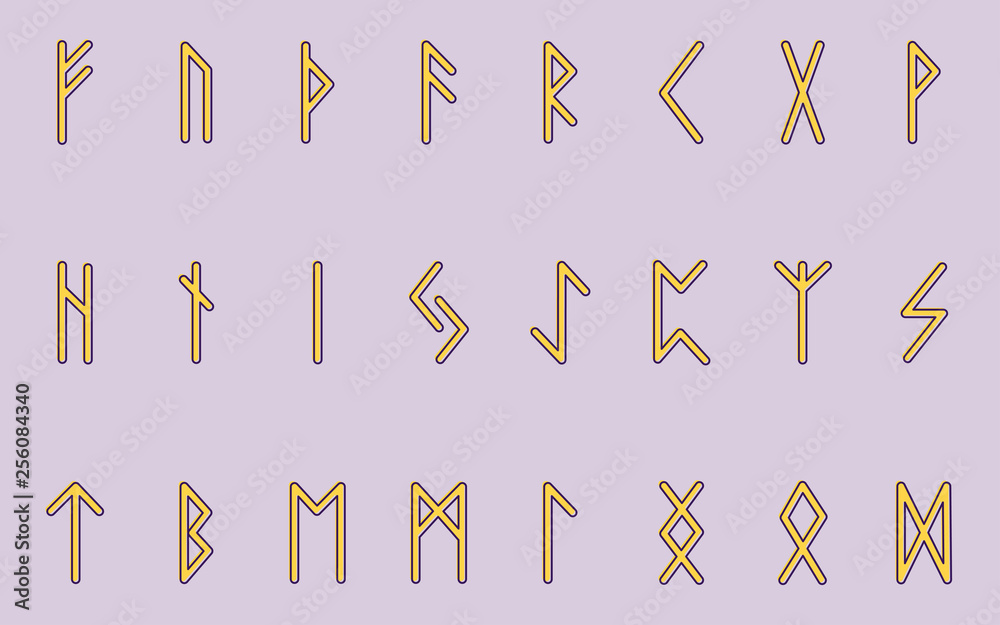 Set of ancient Norse runes. Runic alphabet. Futhark. Ancient occult ...