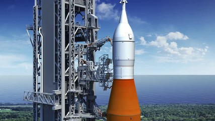 Wall Mural - 4k. space launch system takes off. realistic 3d animation. ultra high definition. 3840x2160.