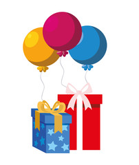 Sticker - gift box present with balloons helium