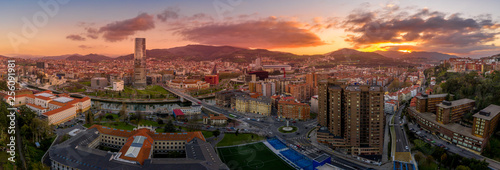 Fotografie, Tablou  Bilbao waterfront during sunset Basque Country Spain aerial view