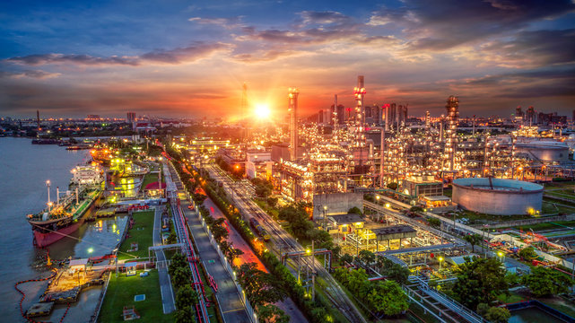 oil and gas industry - refinery factory - petrochemical plant at sunrise