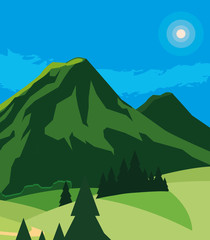 Sticker - mountains green landscape scene