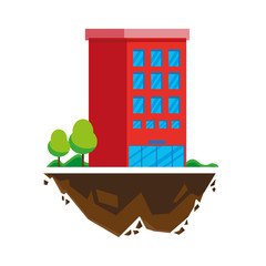 Poster - urban building in terrain ground with trees