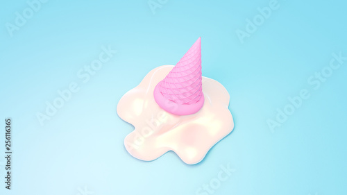 Fotografía Cartoon upside down pink melted ice cream. 3d rendering picture.
