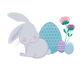 Sticker - cute rabbit with eggs of easter