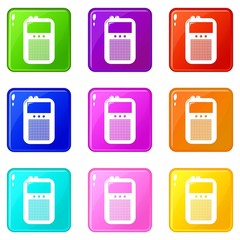 Wall Mural - Portable radio icons set 9 color collection isolated on white for any design