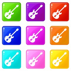Poster - Electric guitar icons set 9 color collection isolated on white for any design