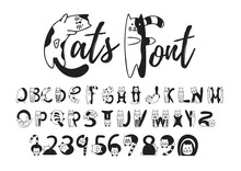 Cats Font, Cute Black And White Alphabet, Numbers