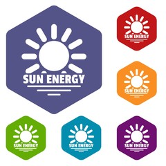 Poster - Sun energy icons vector colorful hexahedron set collection isolated on white 