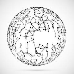 Big data icon.Artificial intelligence.Global network concept.3d plexus ball.Connected lines sphere.Dots,triangles,particles template.Abstract geometric spherical shape.Wireframe dotted sphere.