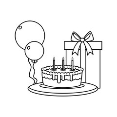 Sticker - gift box present with balloons helium and sweet cake