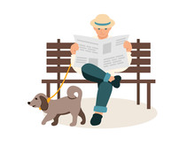 Man Reading Newspaper Flat Vector Illustration